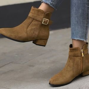SHEIN - Buckle decor zipper side heeled boots.